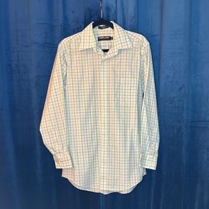 Kirkland Signature Men’s Non-Iron Blue and Pale Yellow Plaid Button Down Shirt